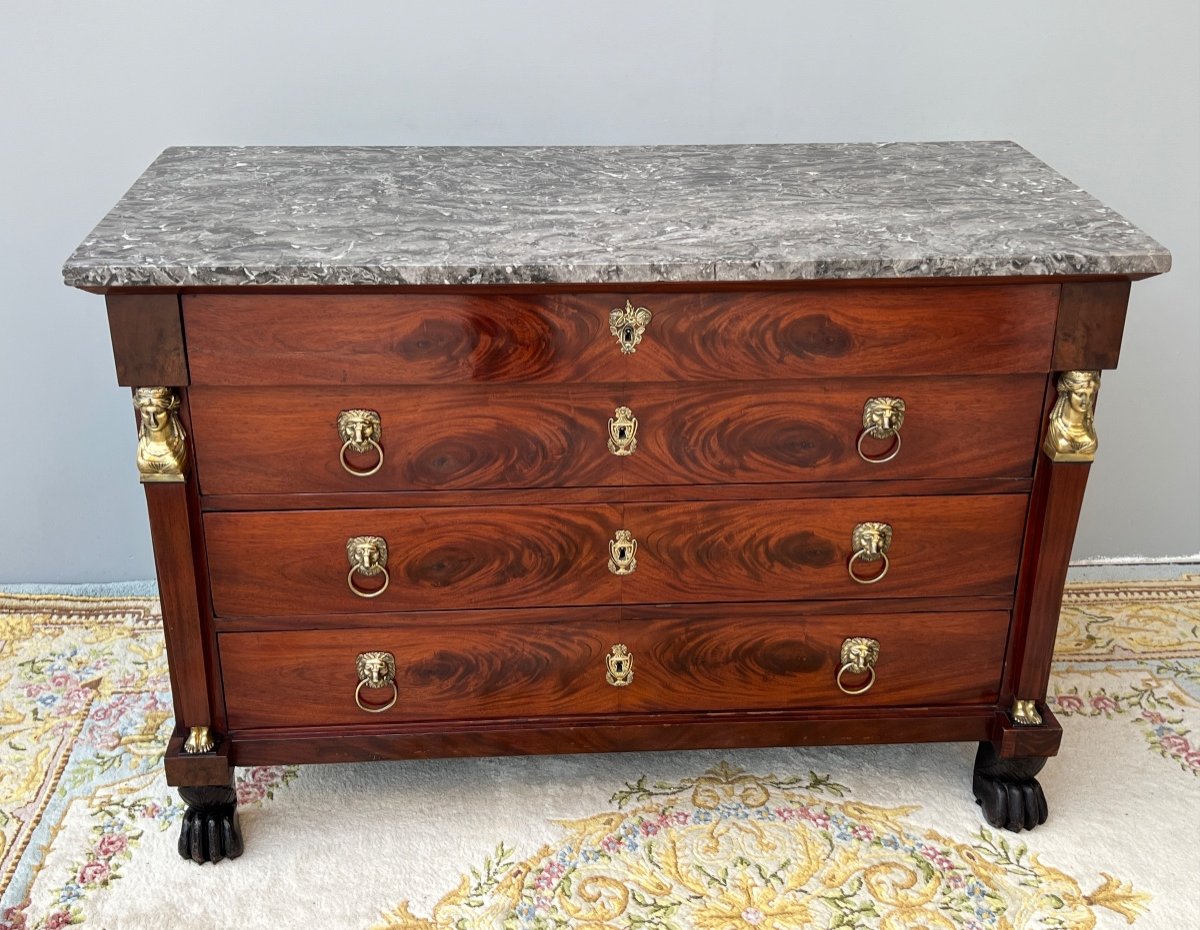 Commode Empire En Acajou Flammé Retour d'Egypte