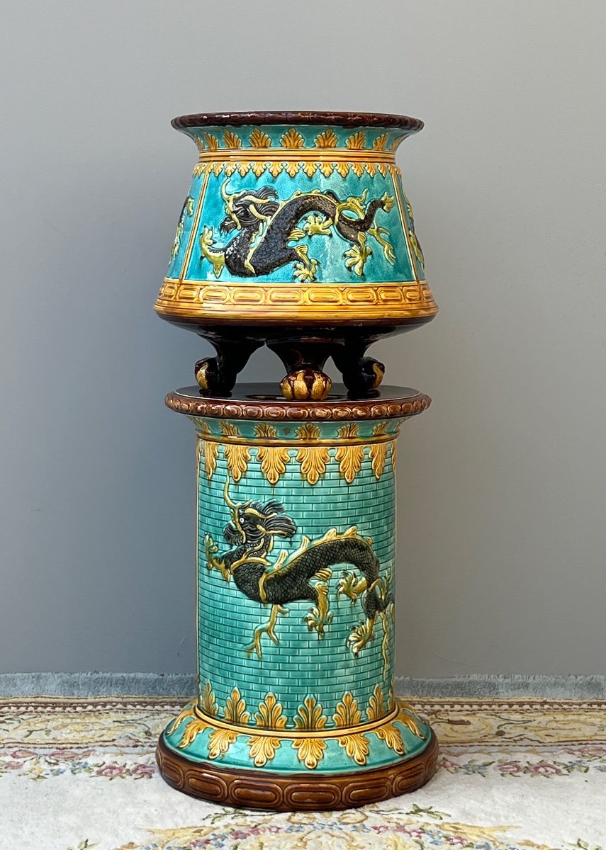Ceramic Column Planter Dragon Decor China -photo-2