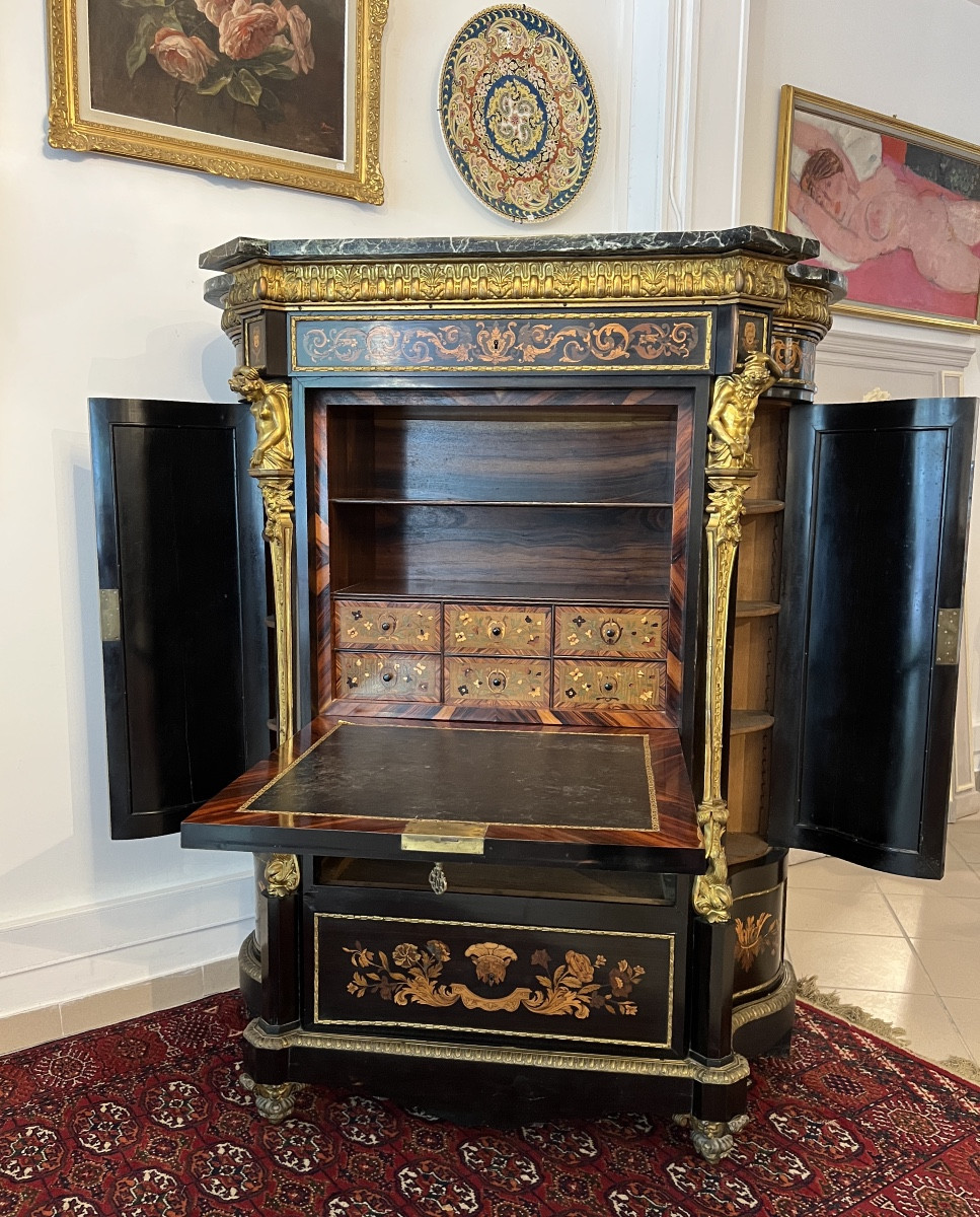 Napoleon III Cabinet Forming A Marquetry Secretary Attributed To Befort-photo-5