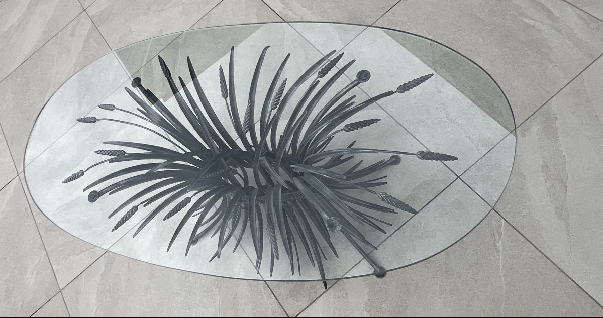 Table Basse aux Epis de Blé  "Robert Goossens " Pour Coco Chanel Années 70-photo-5