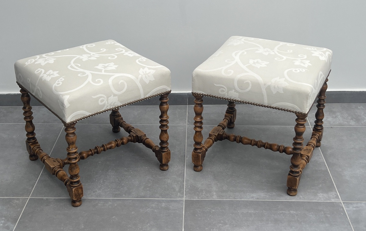 Paire de Tabourets de Style Louis XIII  -photo-2