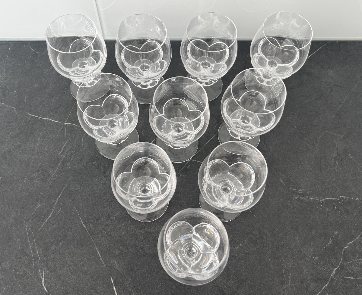 Lalique France  Modèle Blois 10 Verres à Vin en Cristal -photo-1