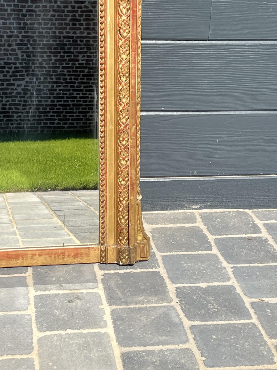 Large Louis XVI Style Mirror With Cherubs In Wood And Gilded Stucco -photo-6