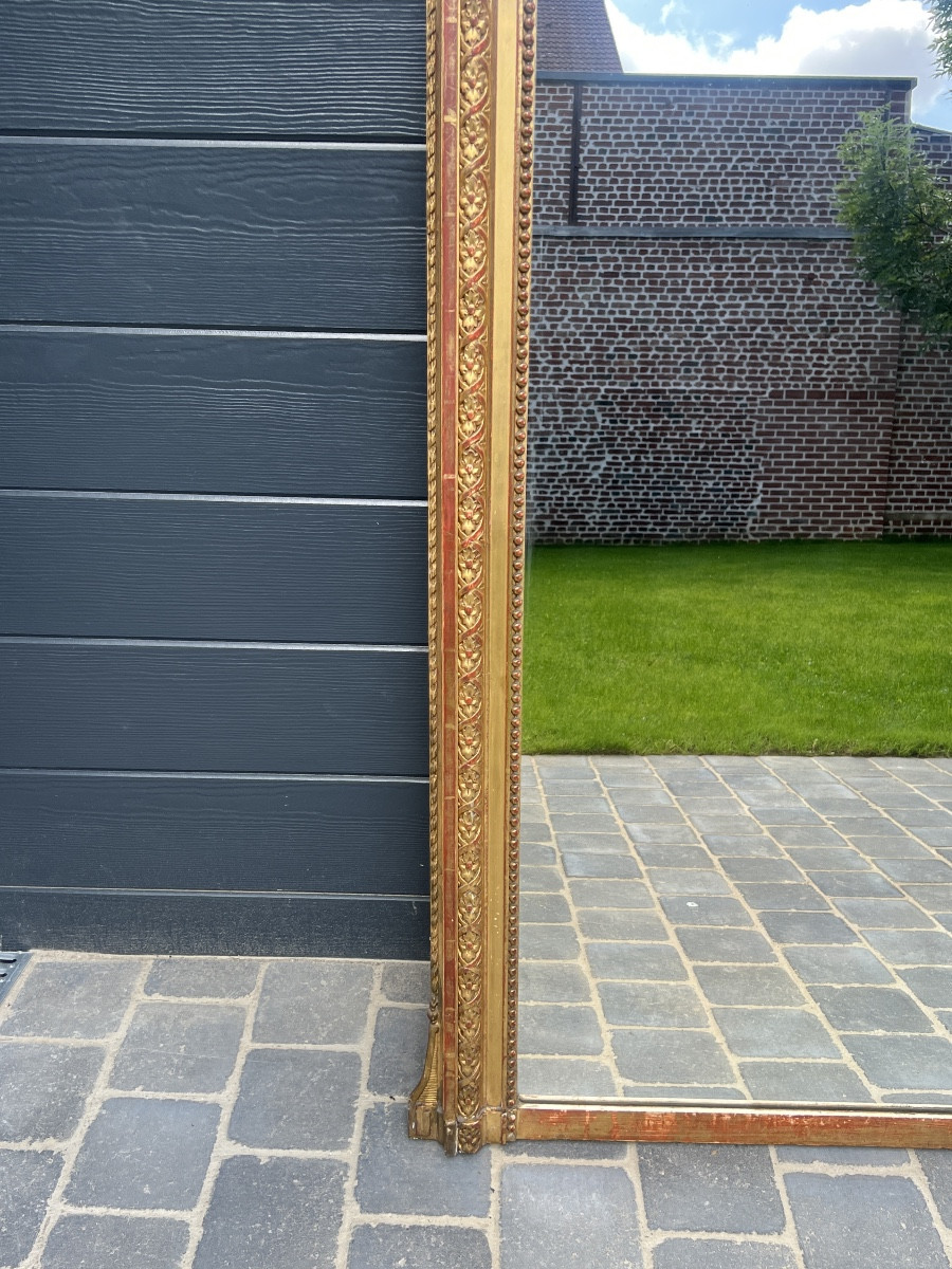 Large Louis XVI Style Mirror With Cherubs In Wood And Gilded Stucco -photo-7
