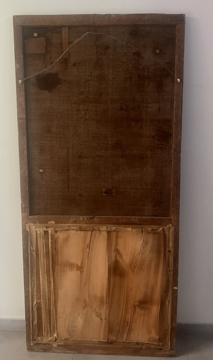 Trumeau miroir D'Epoque Louis XVI Bois Doré  Peinture Galante-photo-3