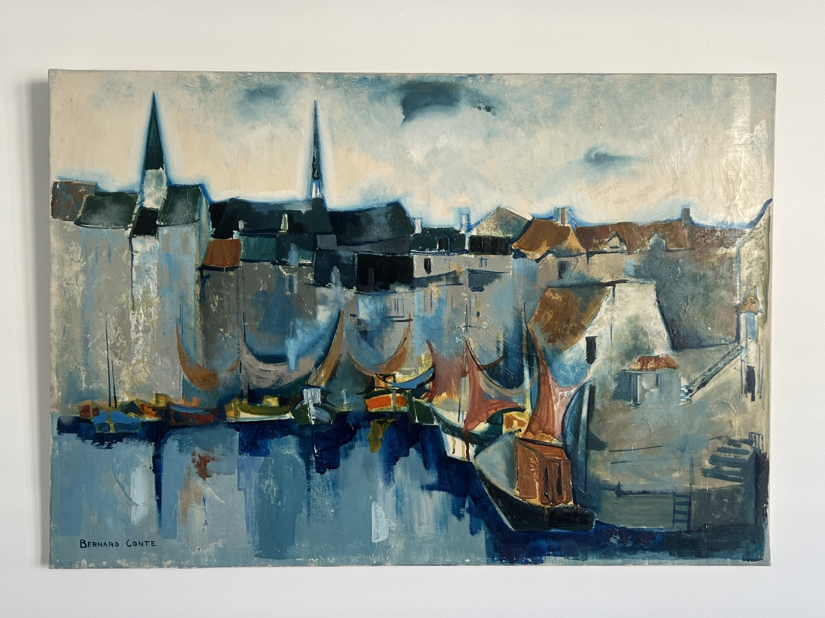 Le Port de Honfleur Peinture de Bernard CONTE  1931-1995 -photo-5