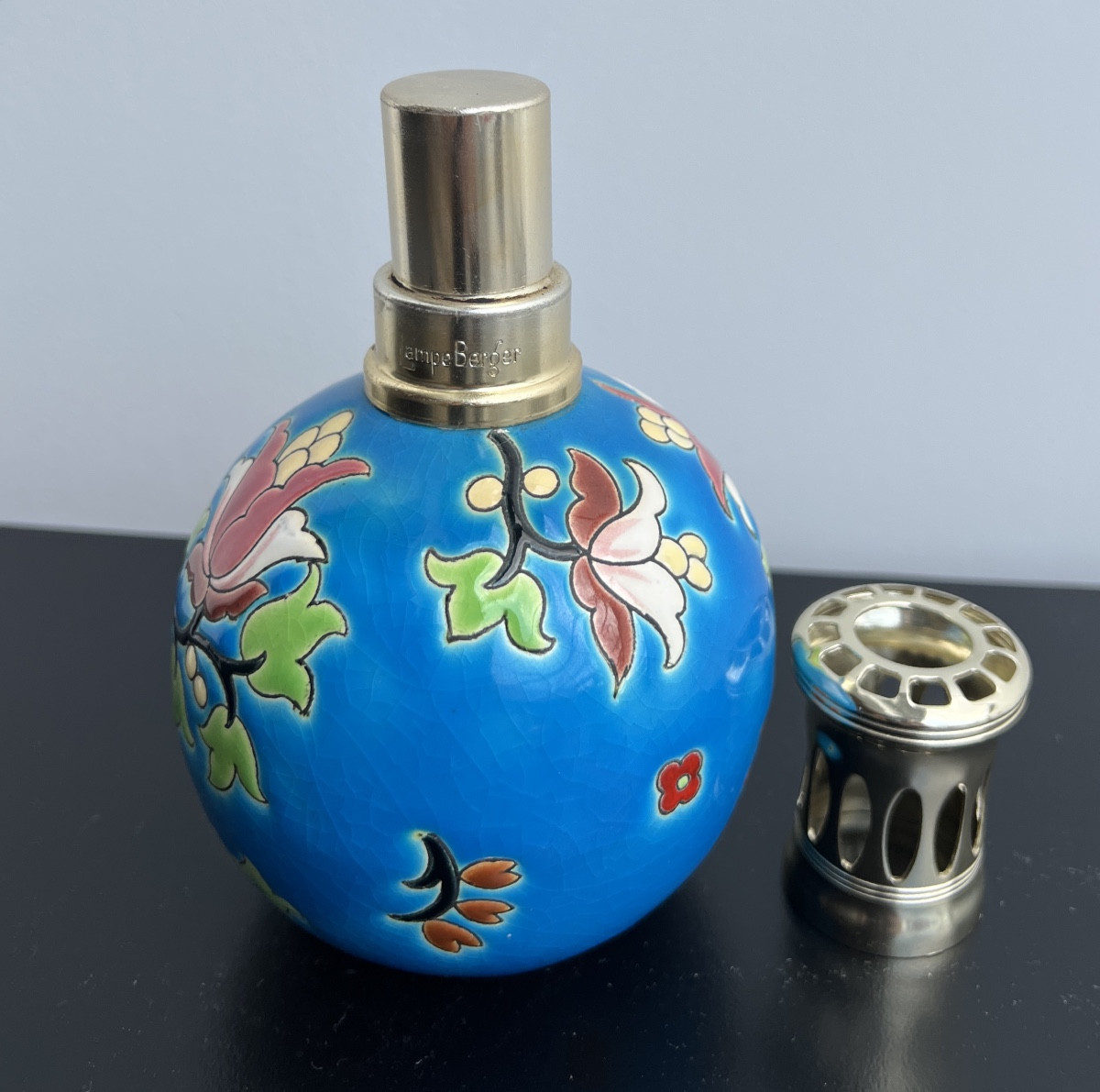 Berger Lamp In Longwy Enamels With Floral Decor-photo-4