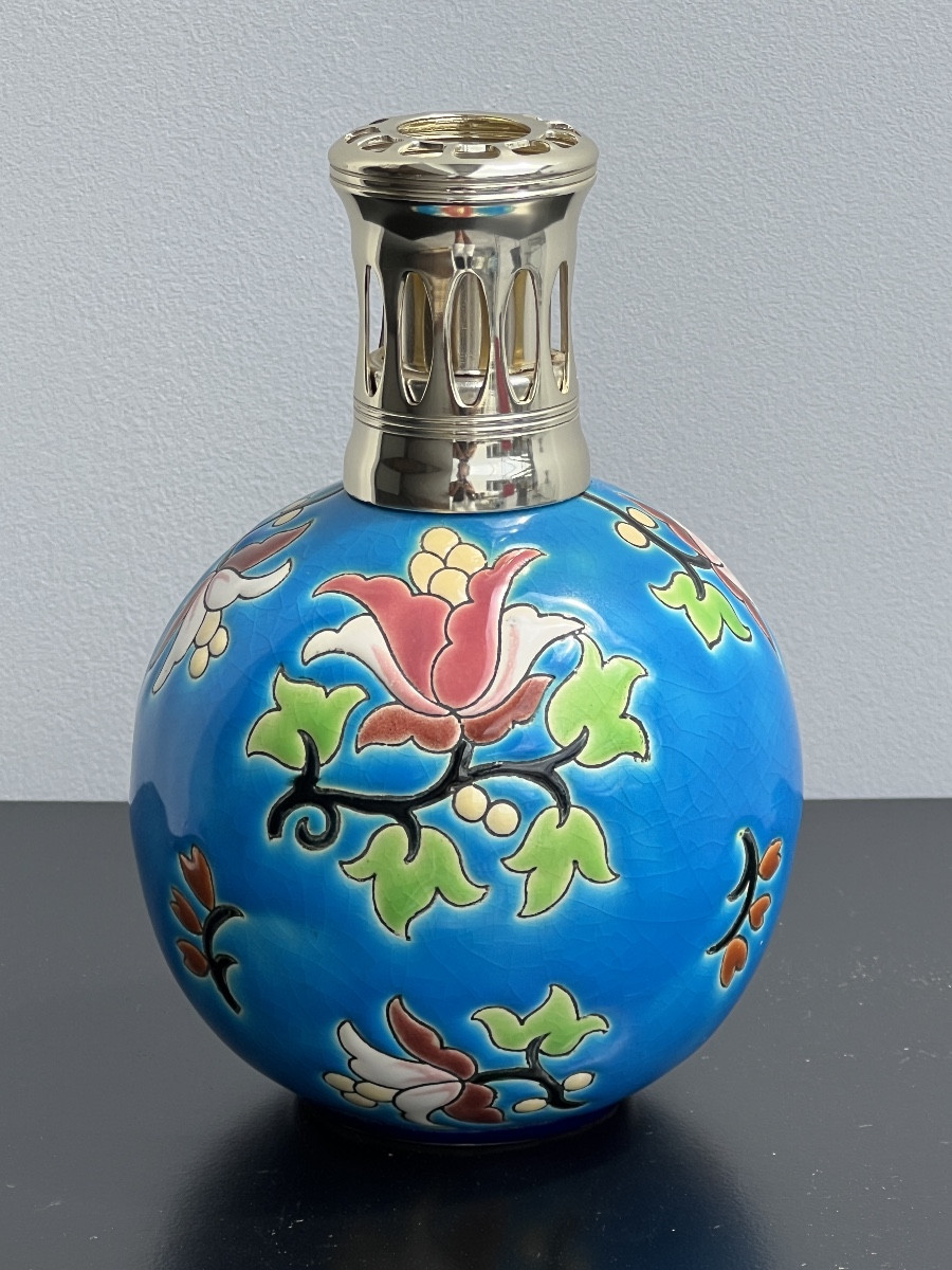 Berger Lamp In Longwy Enamels With Floral Decor