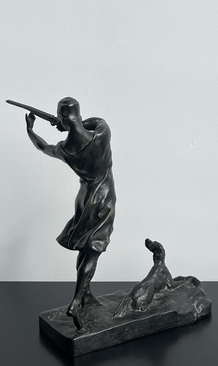  Bronze Sculpture By Georges Lesage (1890-1920) Huntress And Her Dog-photo-1