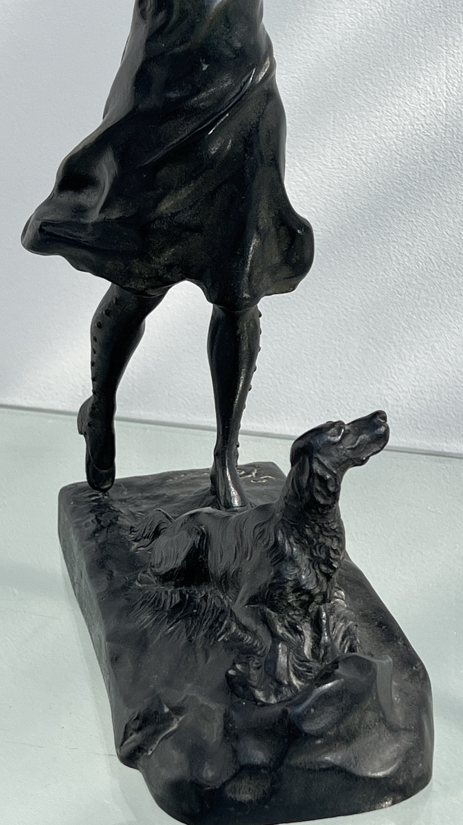 Bronze Sculpture By Georges Lesage (1890-1920) Huntress And Her Dog-photo-6