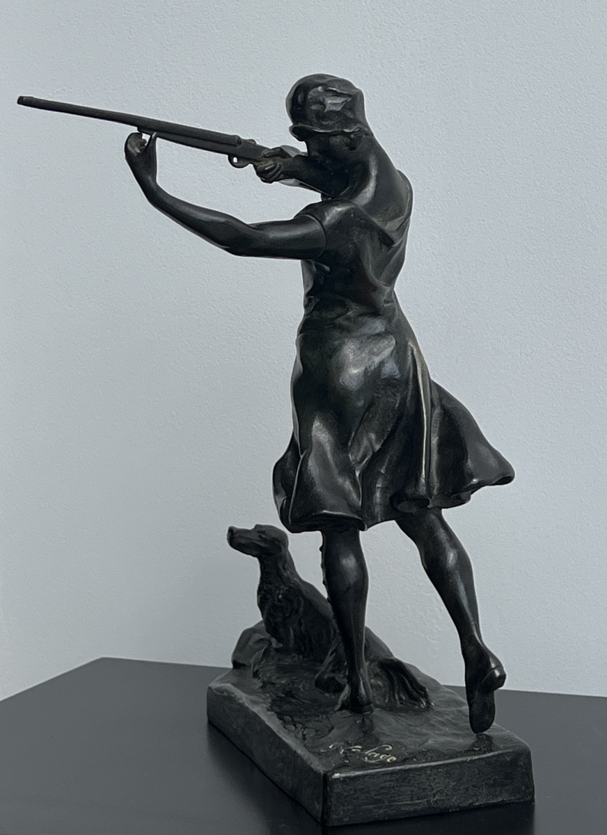  Bronze Sculpture By Georges Lesage (1890-1920) Huntress And Her Dog