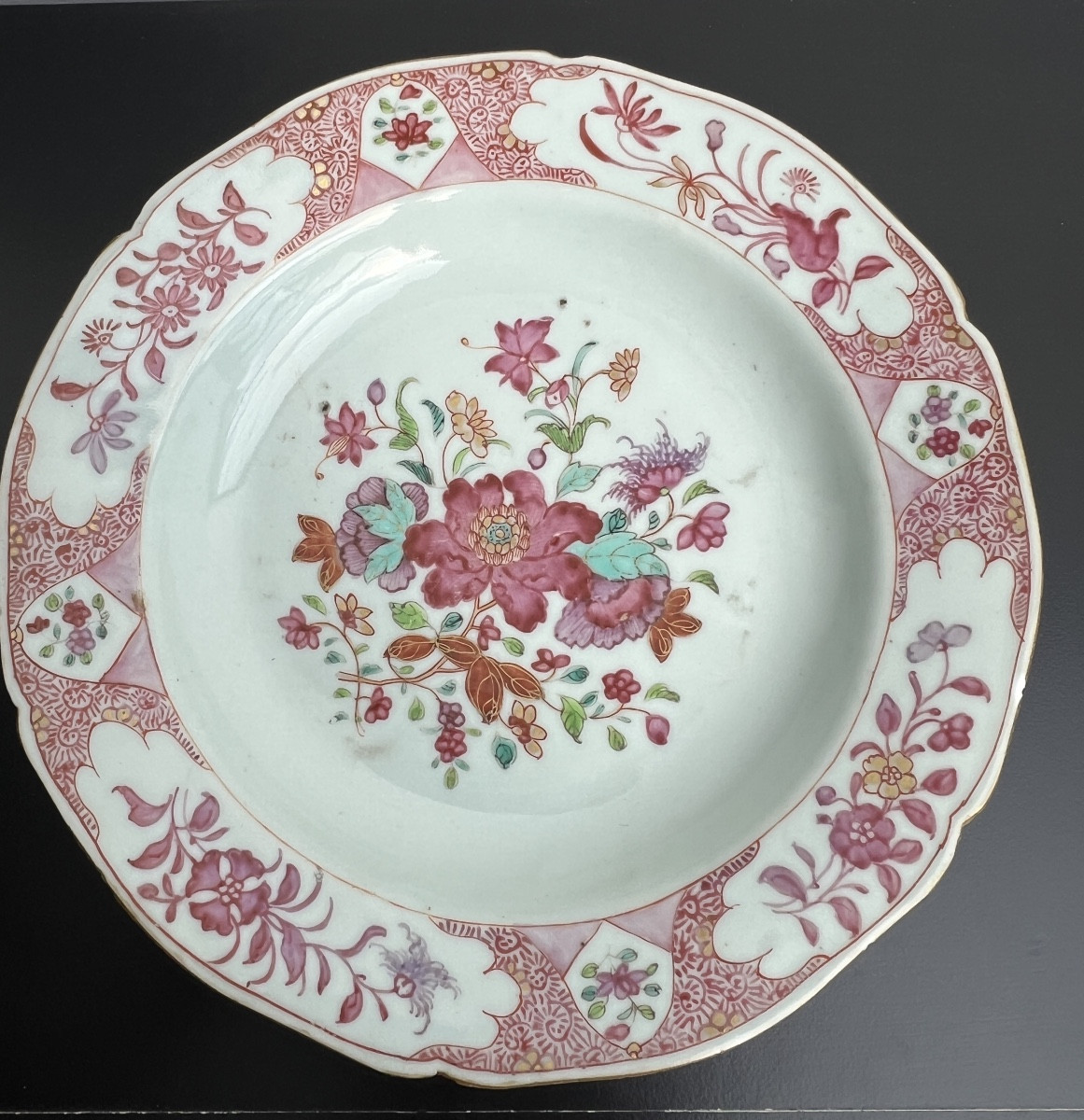 China East India Company Polychrome Plate 18th Century Famille Rose -photo-3
