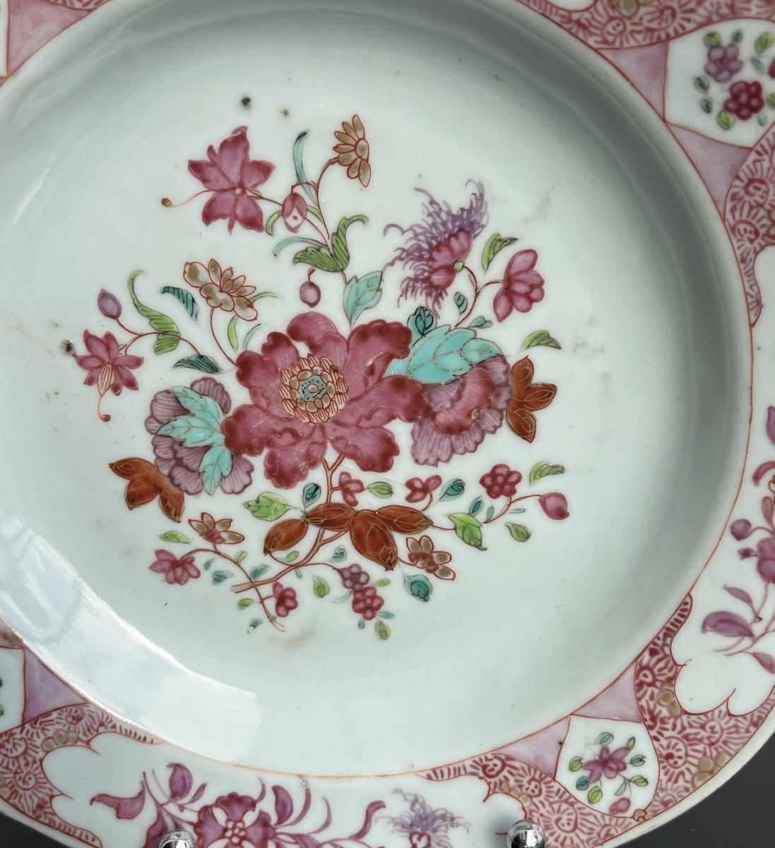 China East India Company Polychrome Plate 18th Century Famille Rose -photo-4
