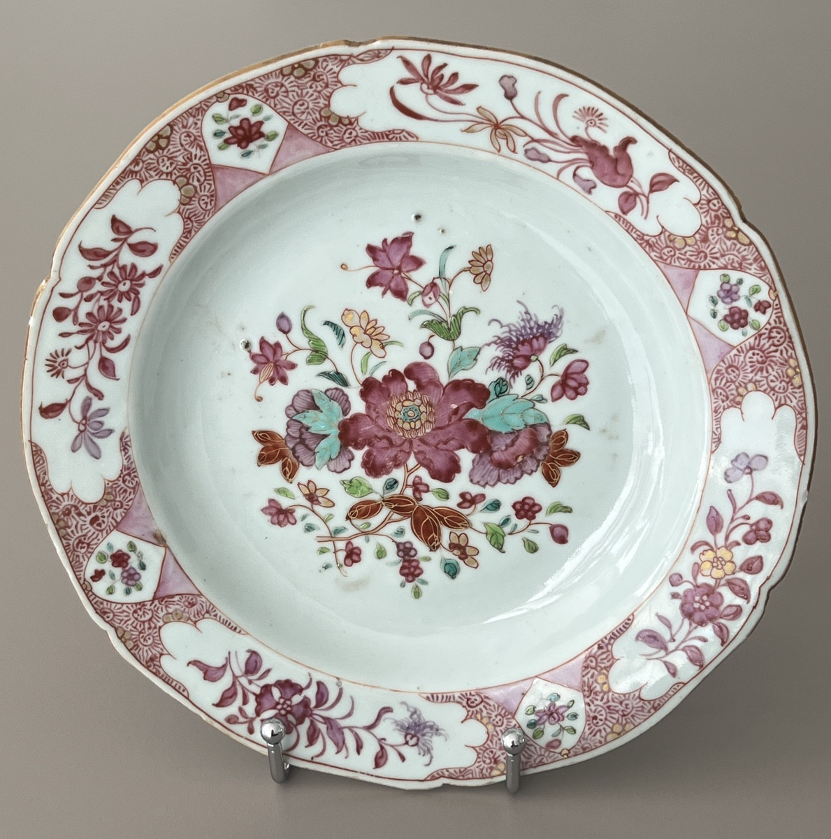 China East India Company Polychrome Plate 18th Century Famille Rose -photo-1