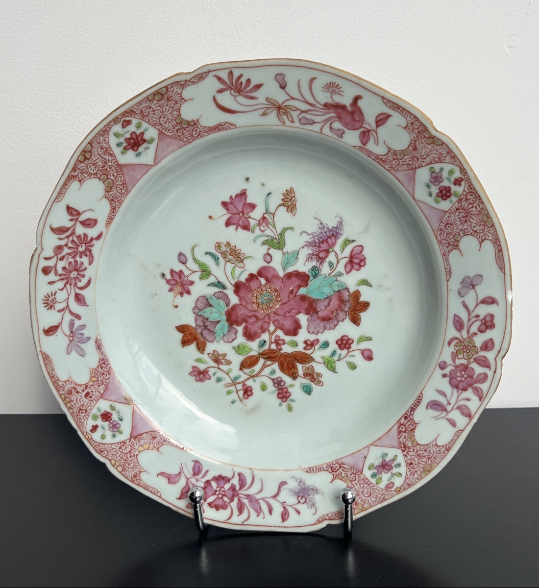 China East India Company Polychrome Plate 18th Century Famille Rose 