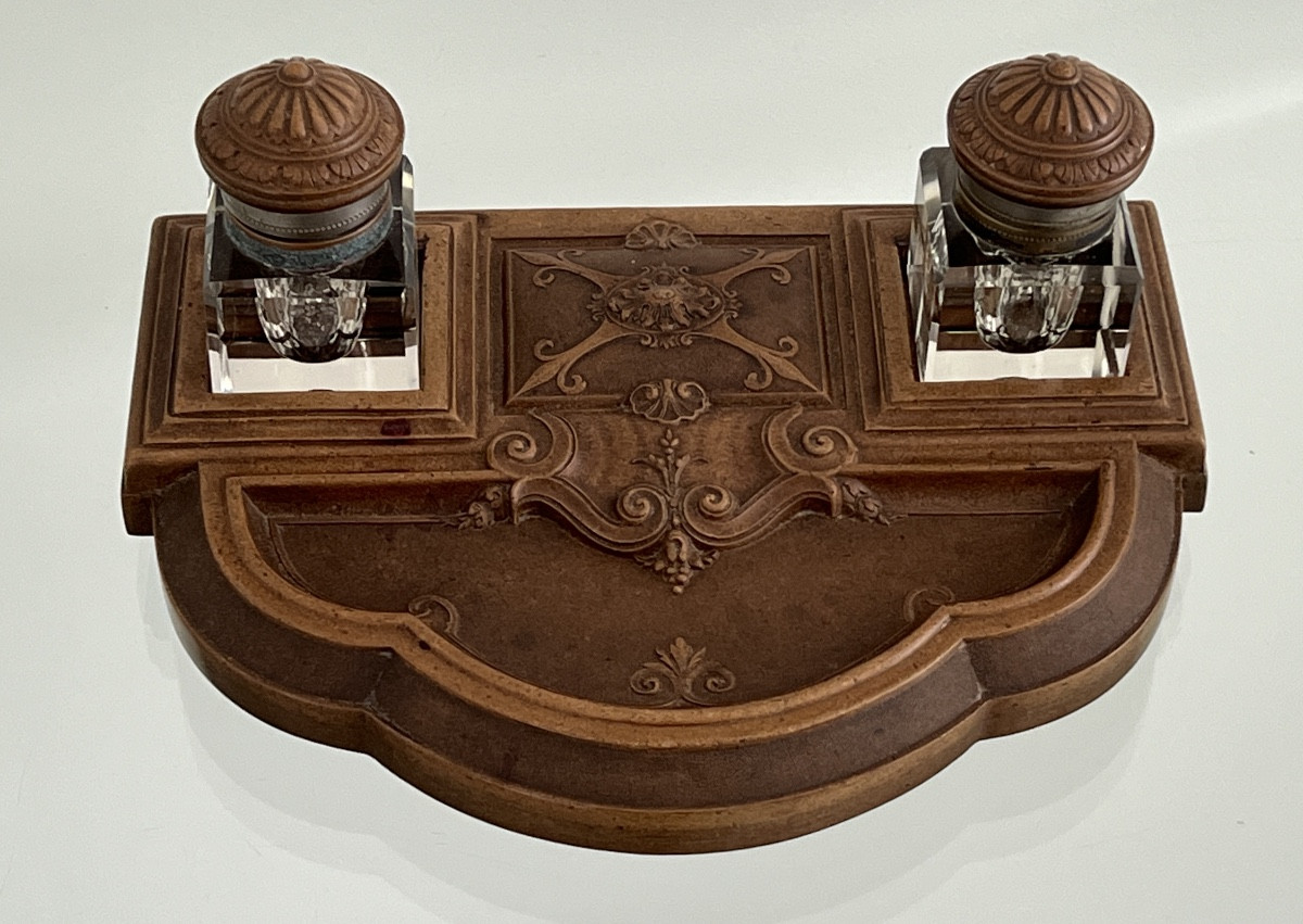 Napoleon III Gutta Percha Desk Inkwell 