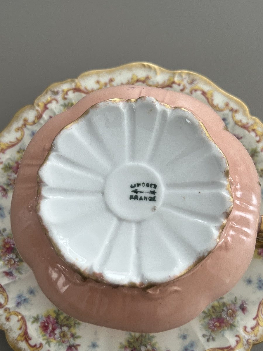 Grande Tasse en Porcelaine de Limoges Motif Floral et Or -photo-5