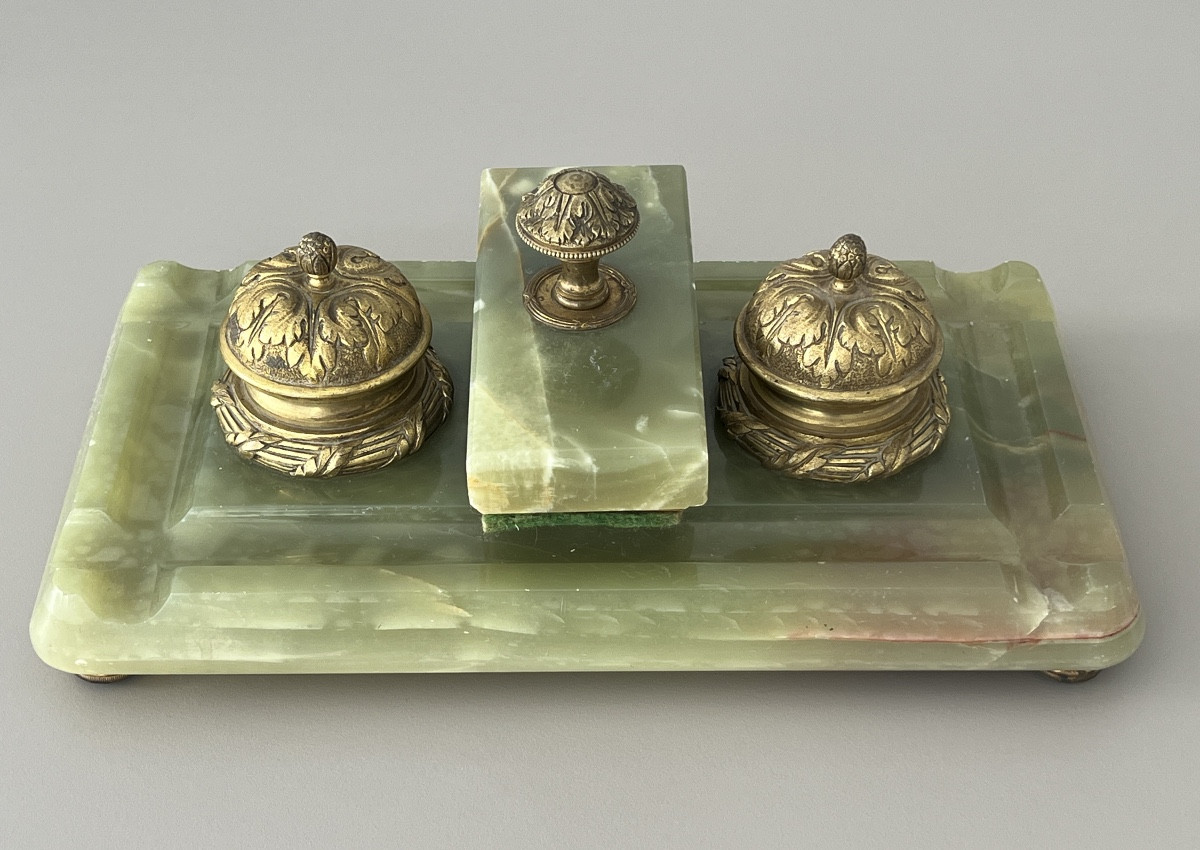 Encrier en Bronze Doré  & Onyx Napoléon III-photo-2