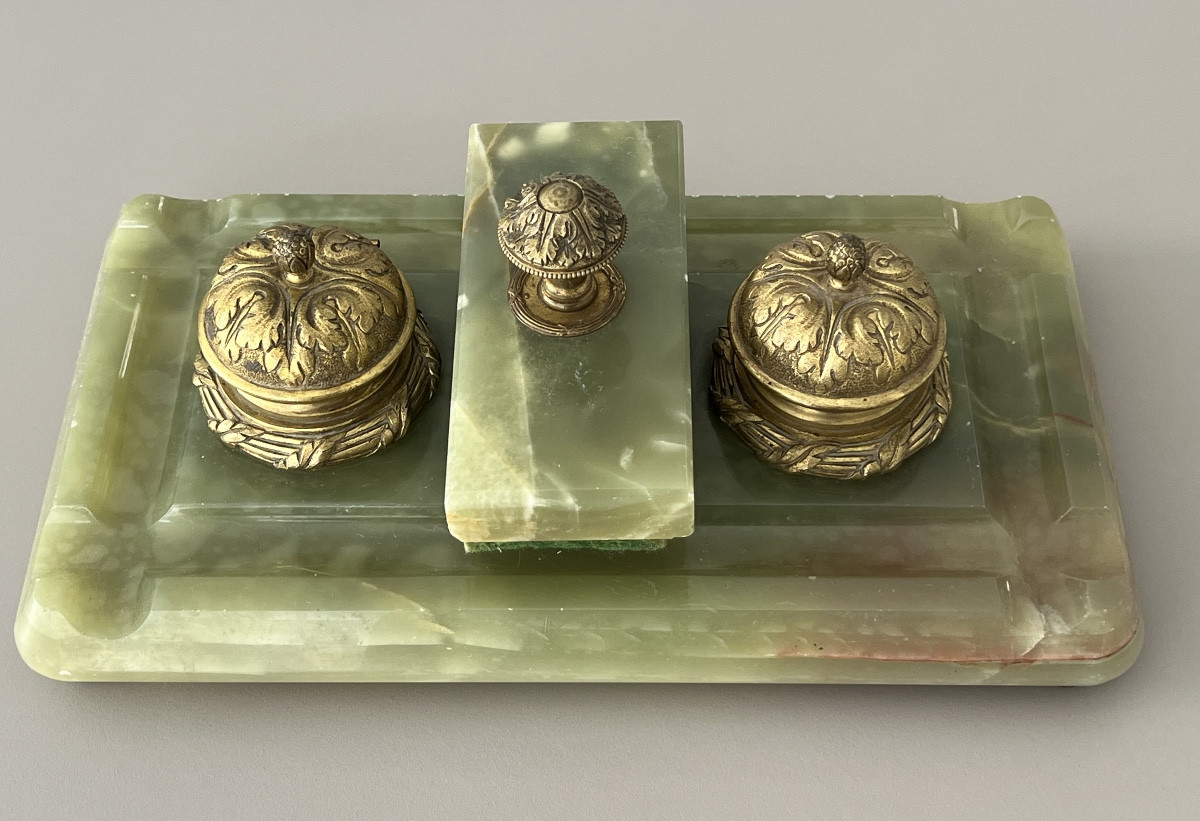 Encrier en Bronze Doré  & Onyx Napoléon III-photo-3