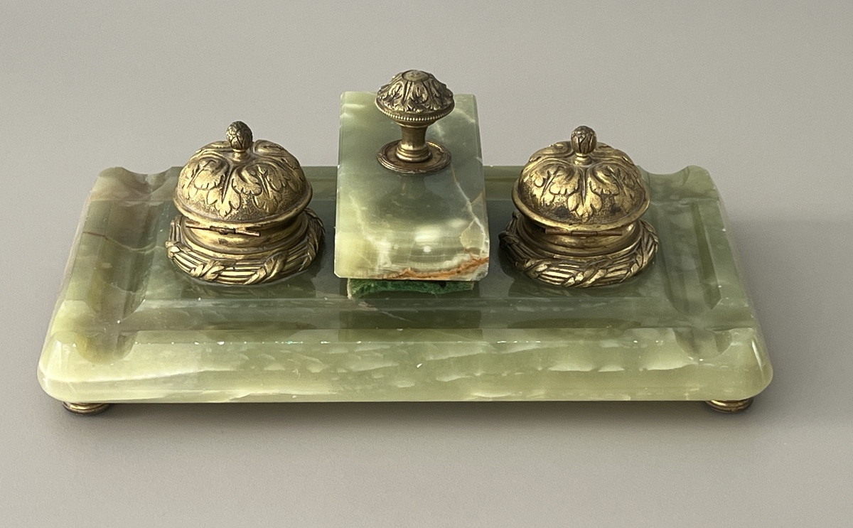 Encrier en Bronze Doré  & Onyx Napoléon III-photo-4