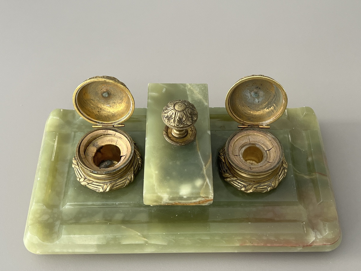 Encrier en Bronze Doré  & Onyx Napoléon III-photo-1