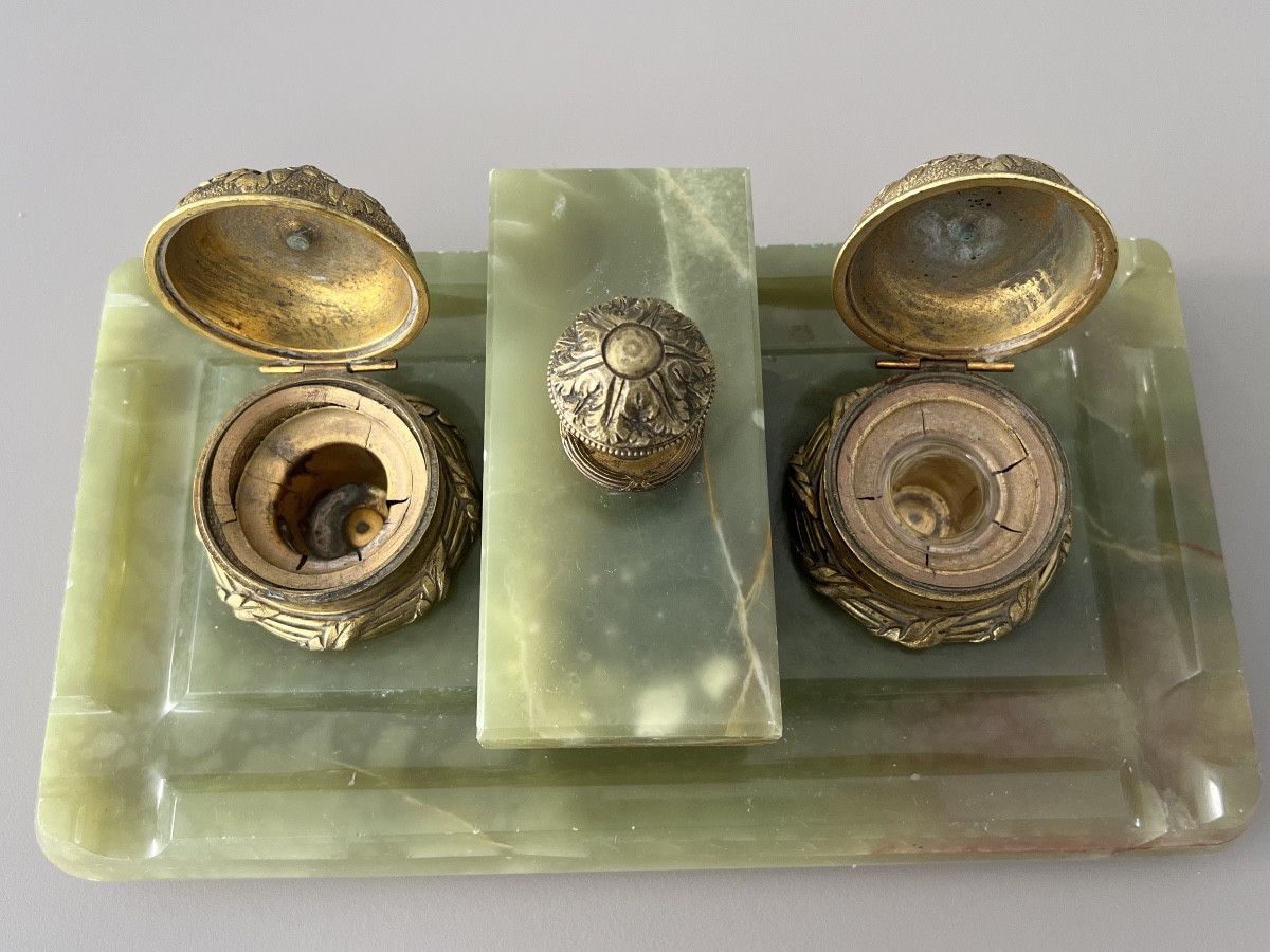 Encrier en Bronze Doré  & Onyx Napoléon III-photo-2