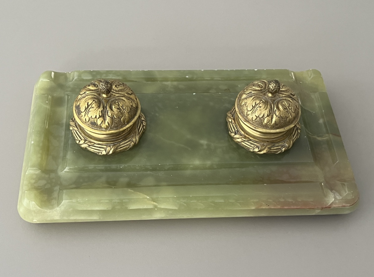 Encrier en Bronze Doré  & Onyx Napoléon III-photo-4