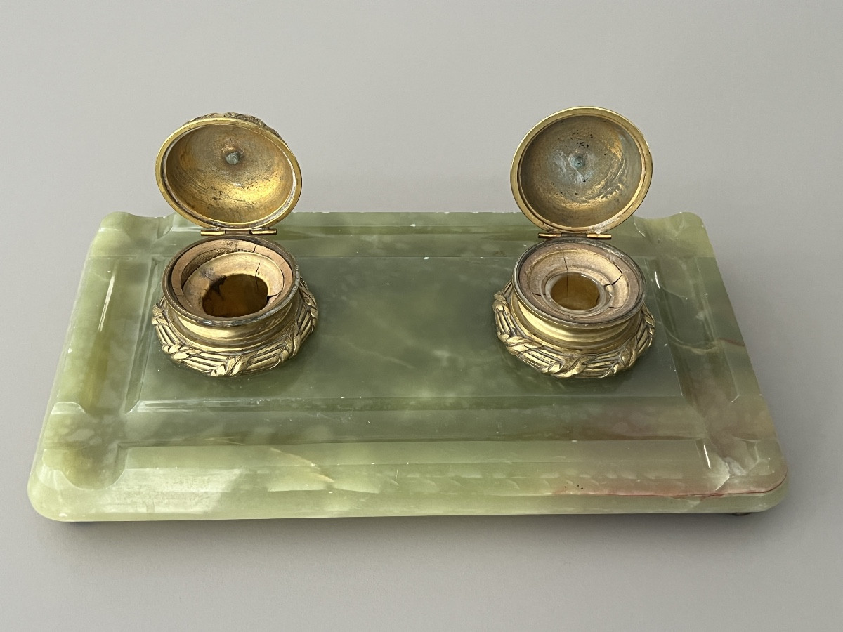 Encrier en Bronze Doré  & Onyx Napoléon III-photo-5