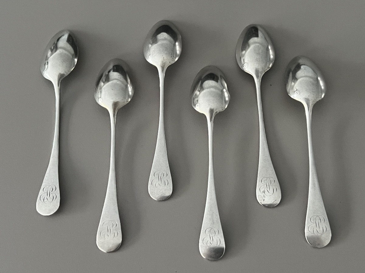 Henri Soufflot 6 Solid Silver Teaspoons, Plain Pattern -photo-4