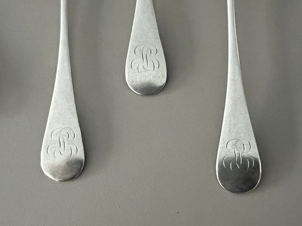Henri Soufflot 6 Solid Silver Teaspoons, Plain Pattern -photo-1