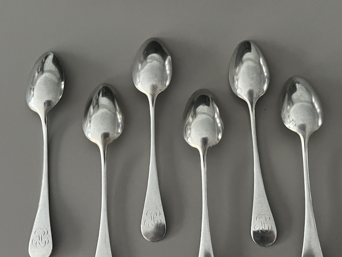 Henri Soufflot 6 Solid Silver Teaspoons, Plain Pattern -photo-2