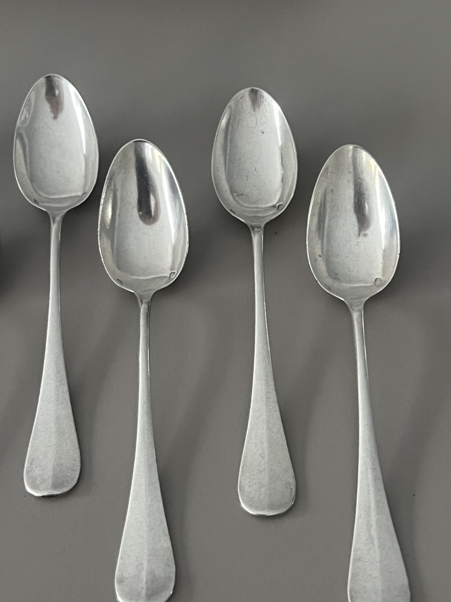 Henri Soufflot 6 Solid Silver Teaspoons, Plain Pattern -photo-3