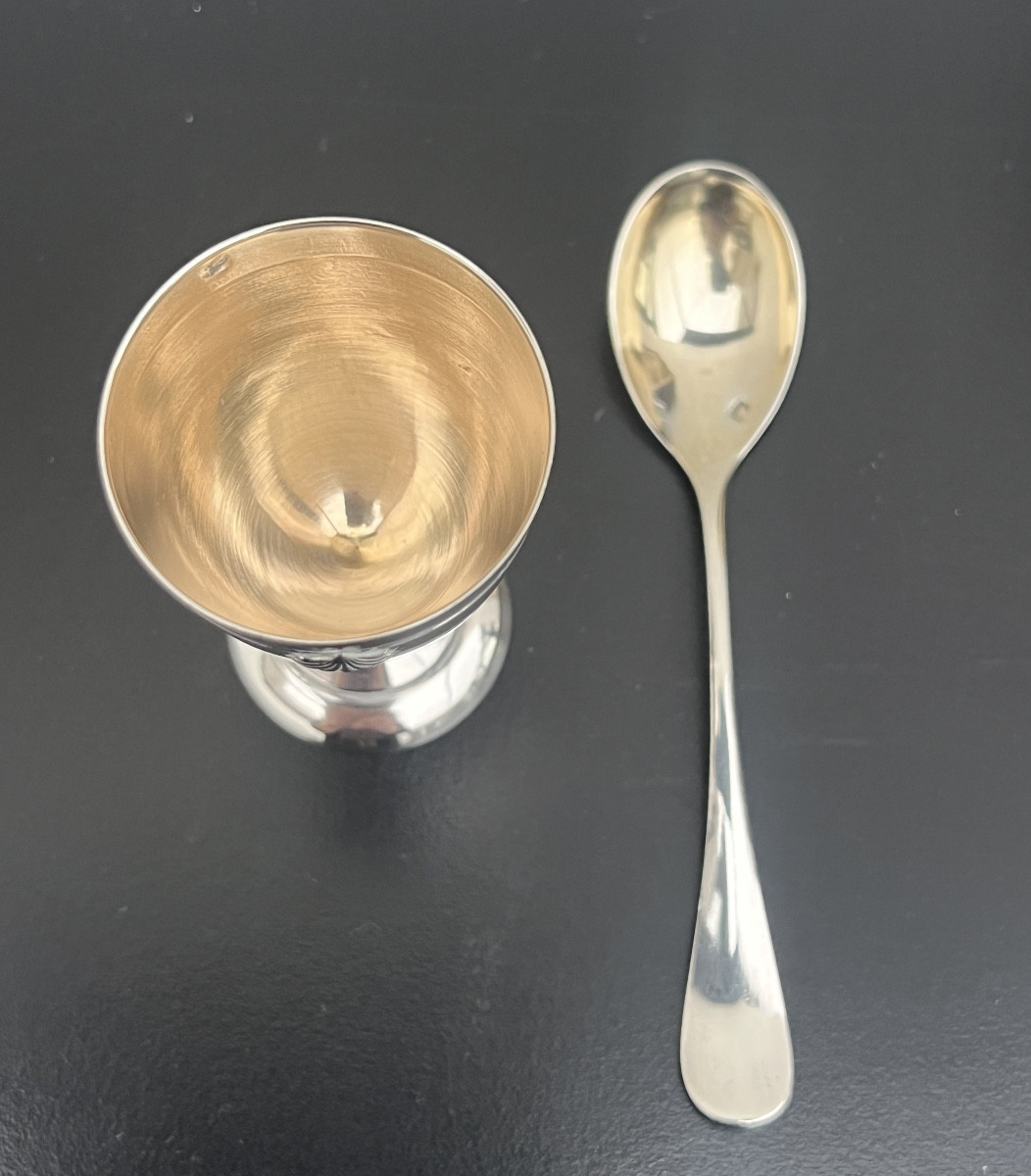 Solid Silver Egg Cup With Minerva Hallmark, Late 19th Century -photo-2
