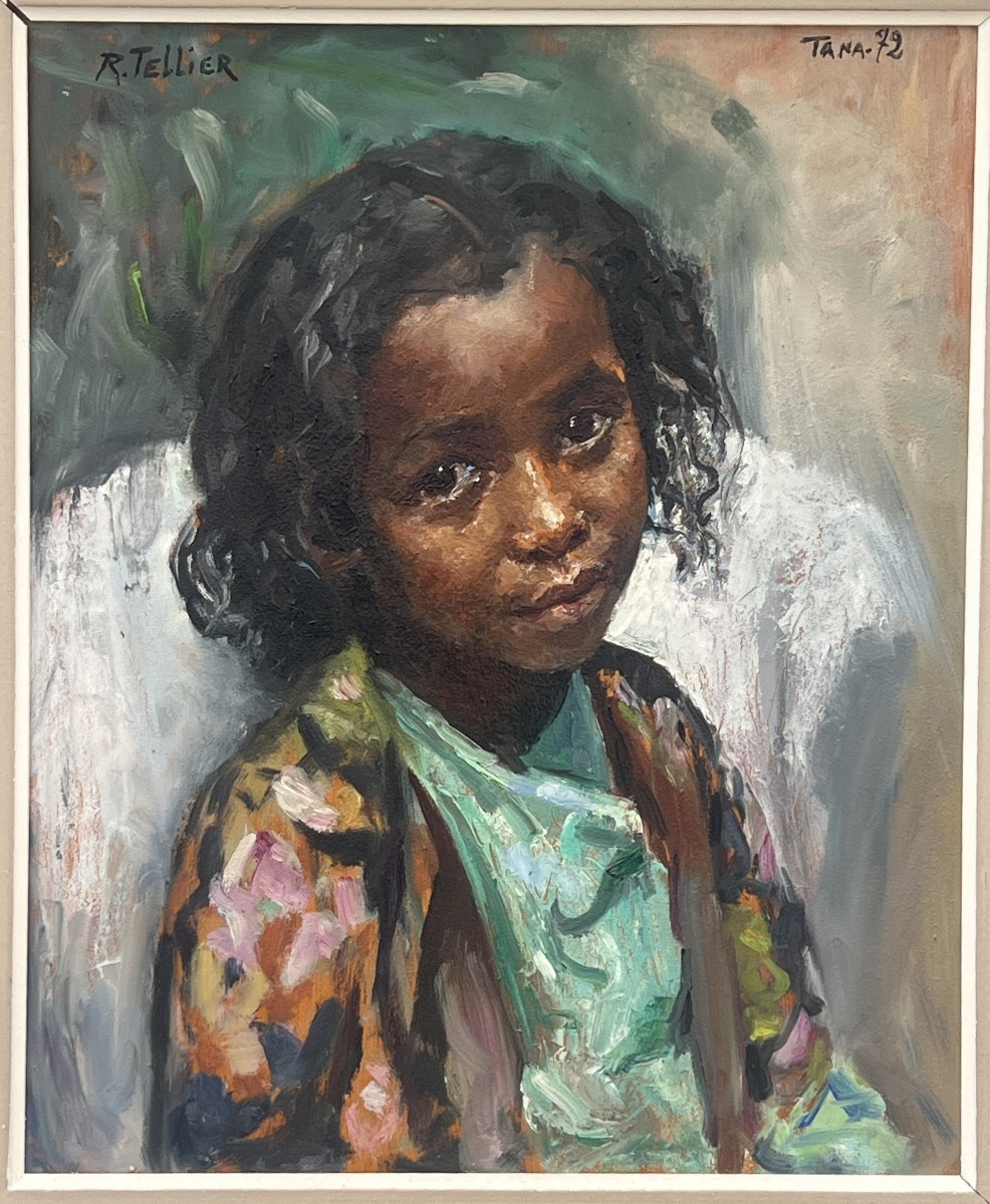 Painting By Raymond Tellier 1897-1985 Little Girl From Tananarive 1972-photo-2