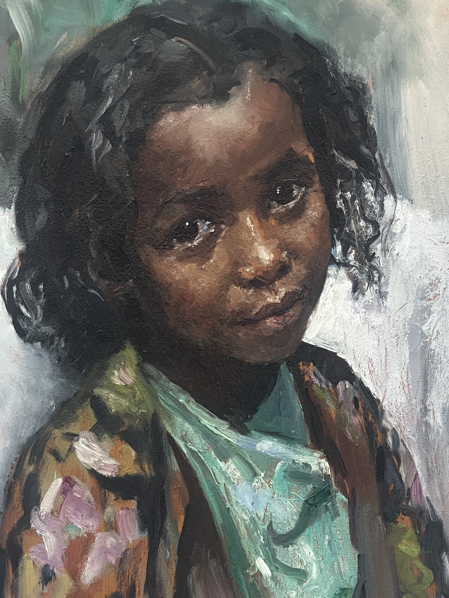 Painting By Raymond Tellier 1897-1985 Little Girl From Tananarive 1972-photo-3