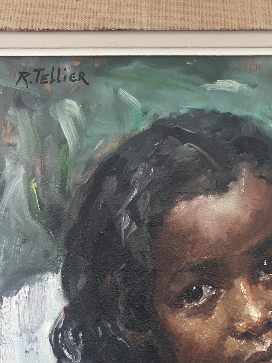 Painting By Raymond Tellier 1897-1985 Little Girl From Tananarive 1972-photo-4