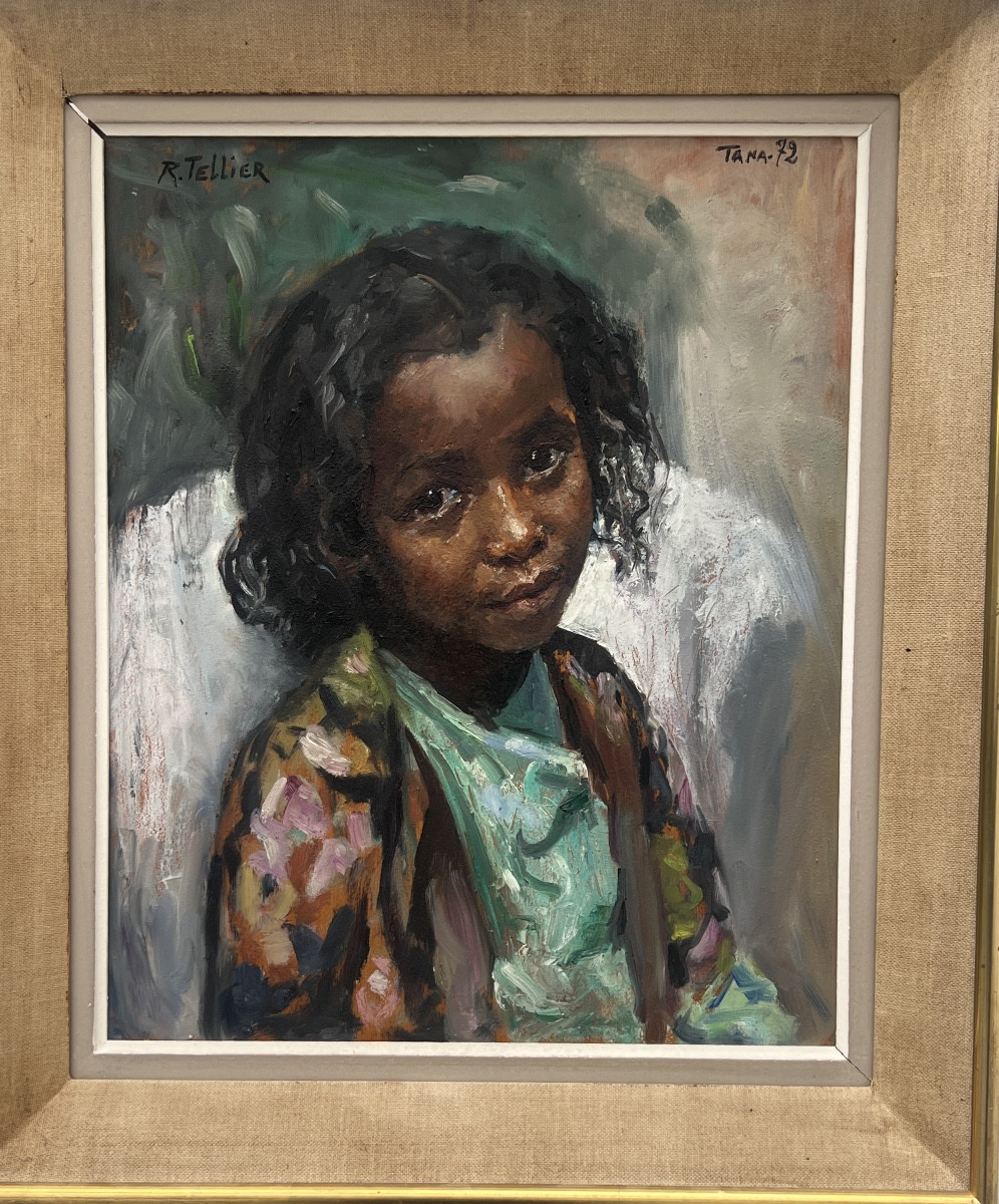 Painting By Raymond Tellier 1897-1985 Little Girl From Tananarive 1972-photo-2