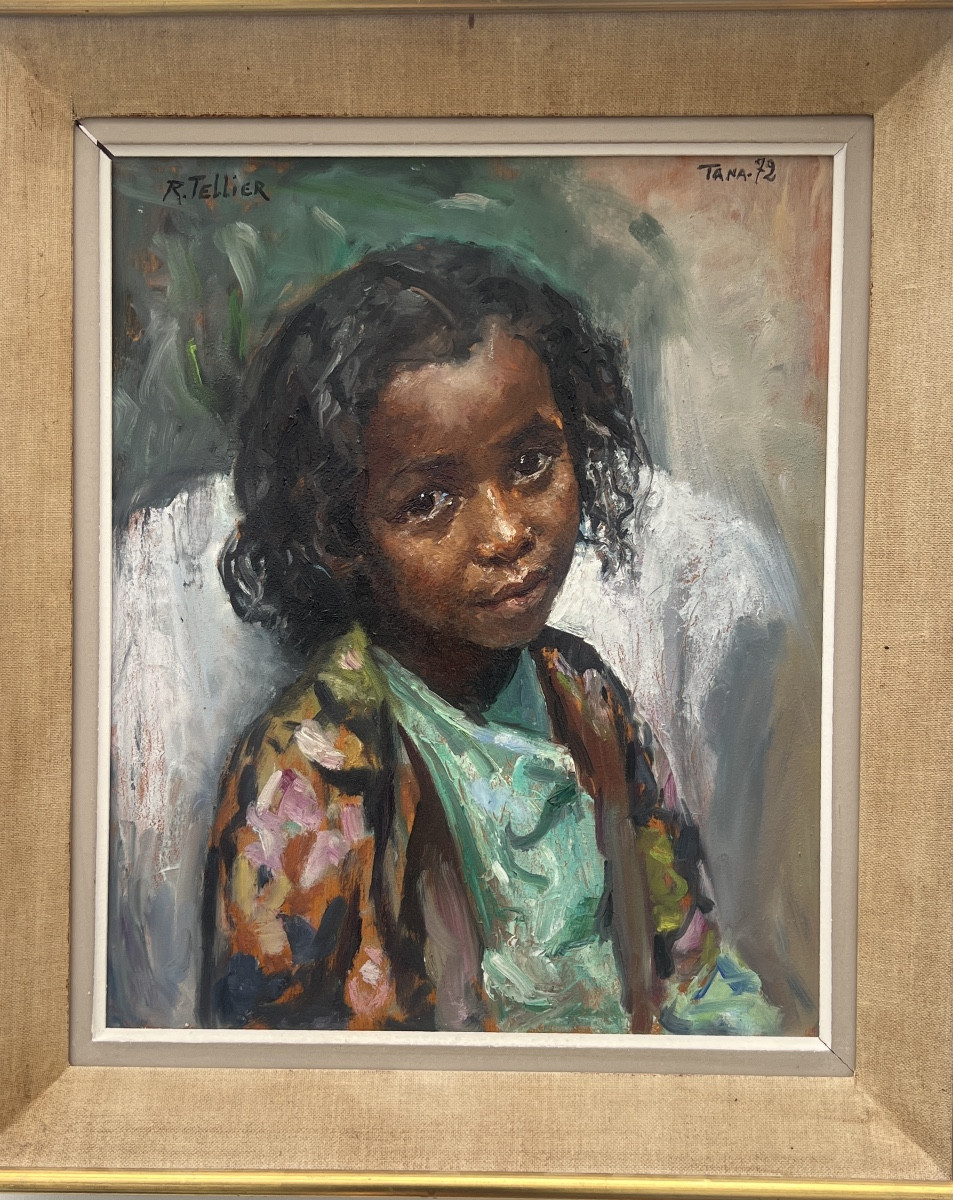 Painting By Raymond Tellier 1897-1985 Little Girl From Tananarive 1972-photo-4