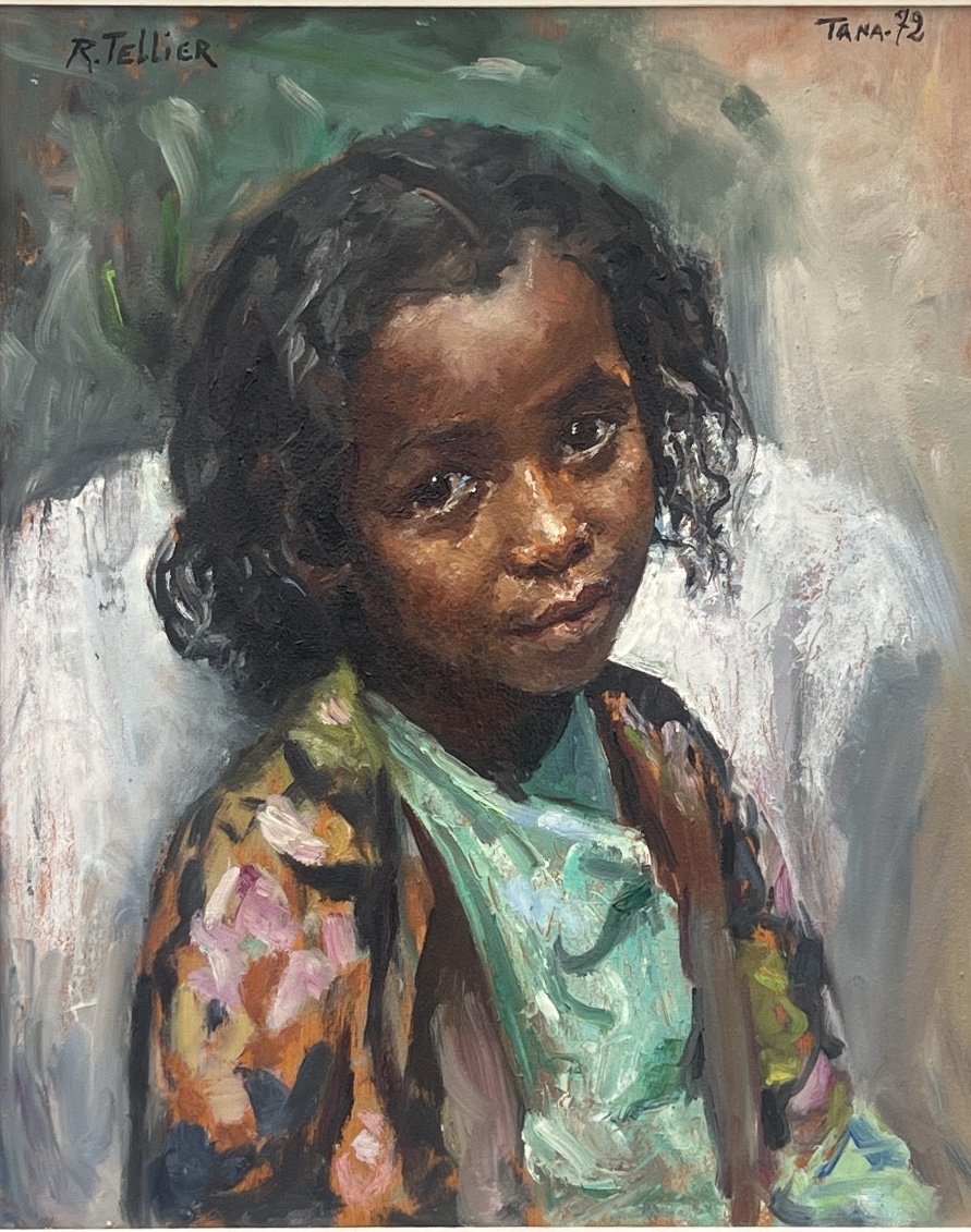 Painting By Raymond Tellier 1897-1985 Little Girl From Tananarive 1972