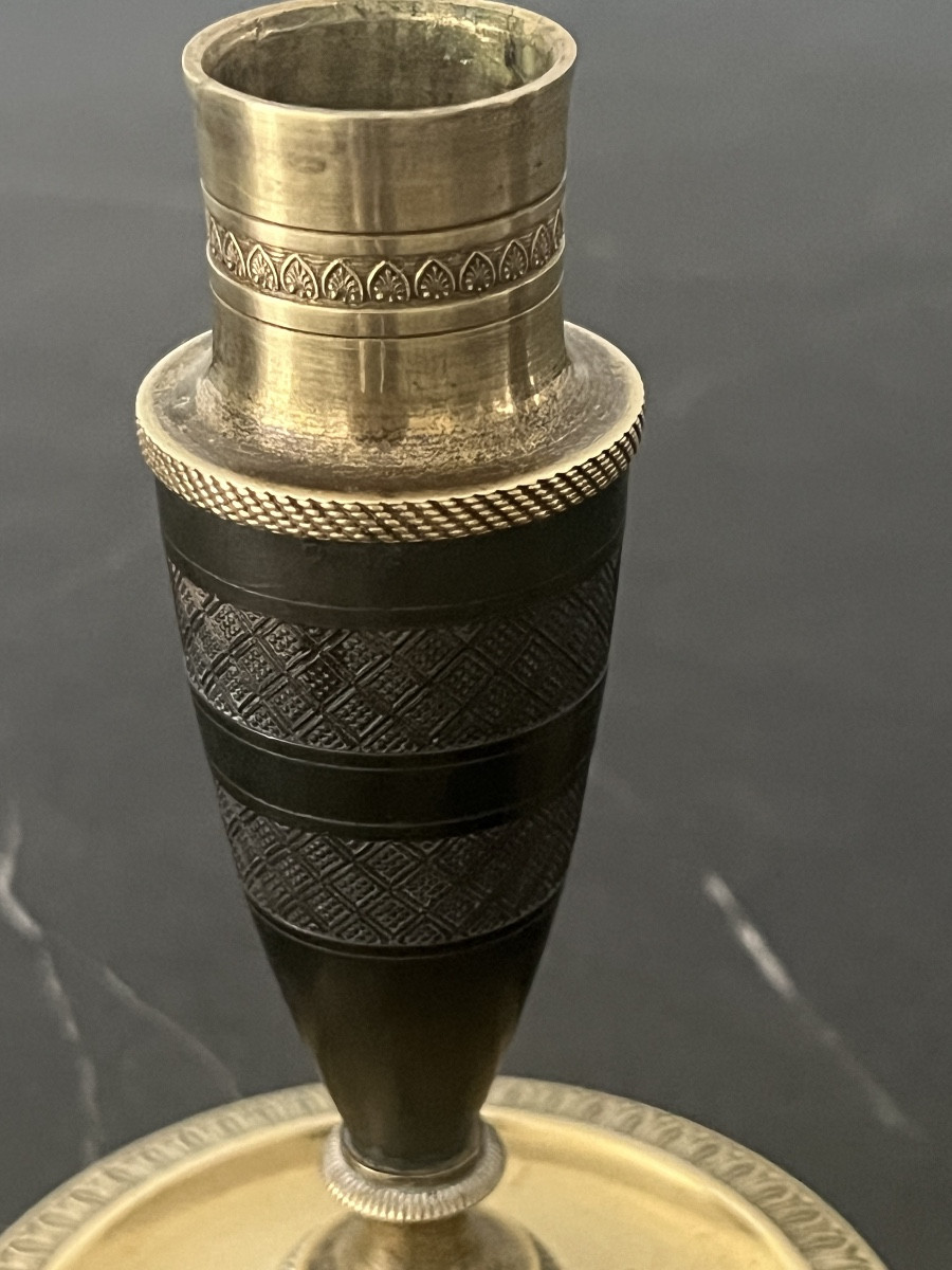 Paire de Petits  Bougeoirs Empire en Bronze -photo-4