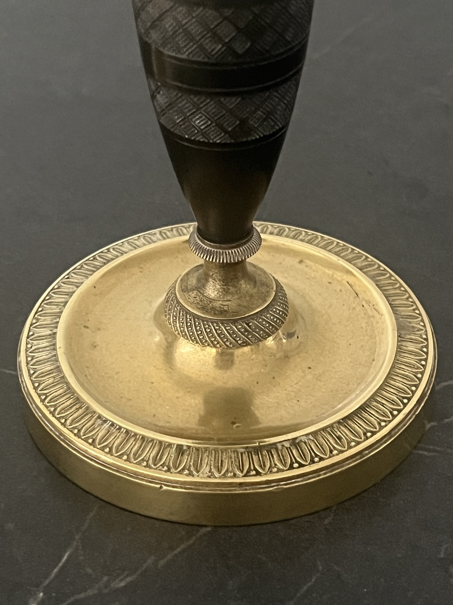 Paire de Petits  Bougeoirs Empire en Bronze -photo-5