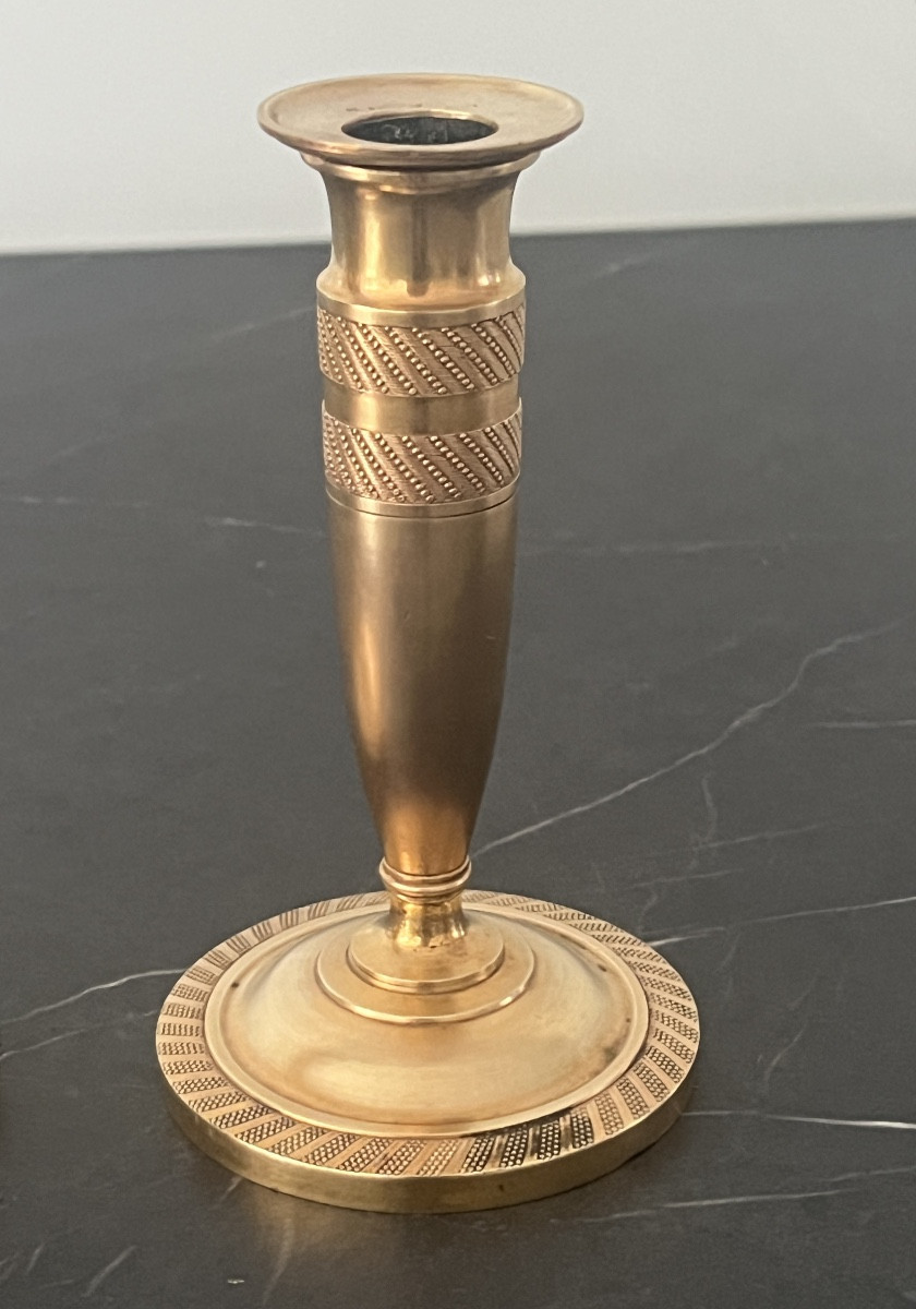 Paire de Bougeoirs en Bronze Doré d'Epoque Empire -photo-2