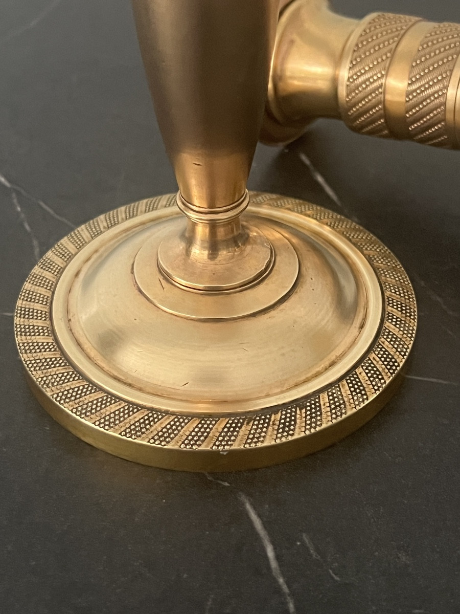 Paire de Bougeoirs en Bronze Doré d'Epoque Empire -photo-4