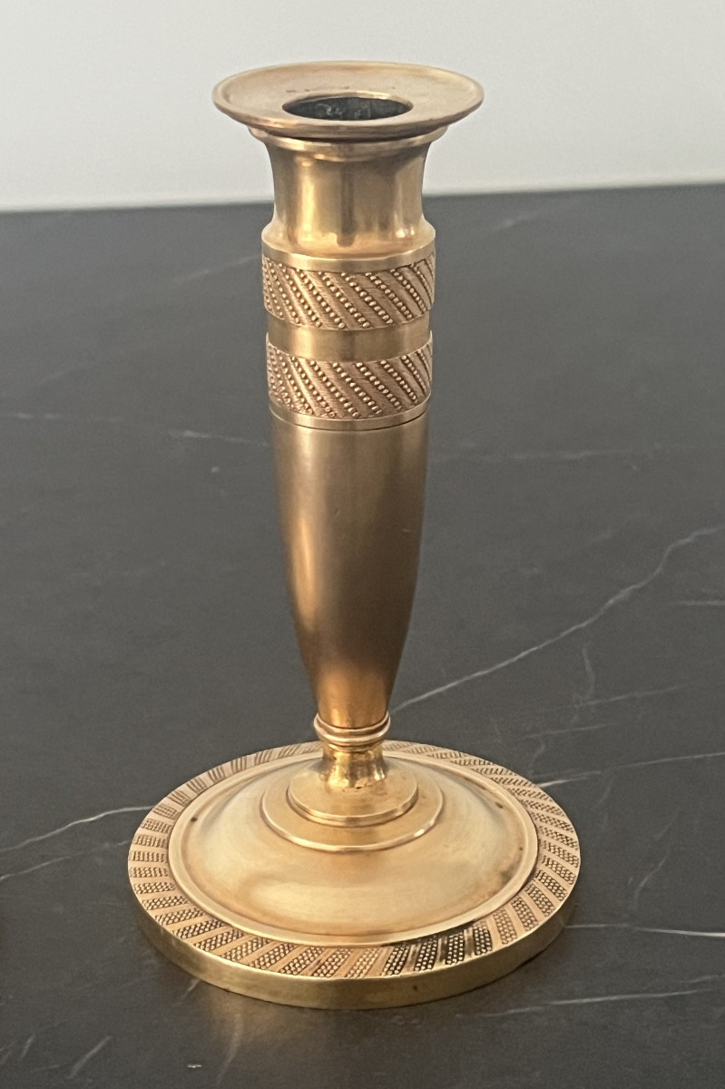 Paire de Bougeoirs en Bronze Doré d'Epoque Empire -photo-8