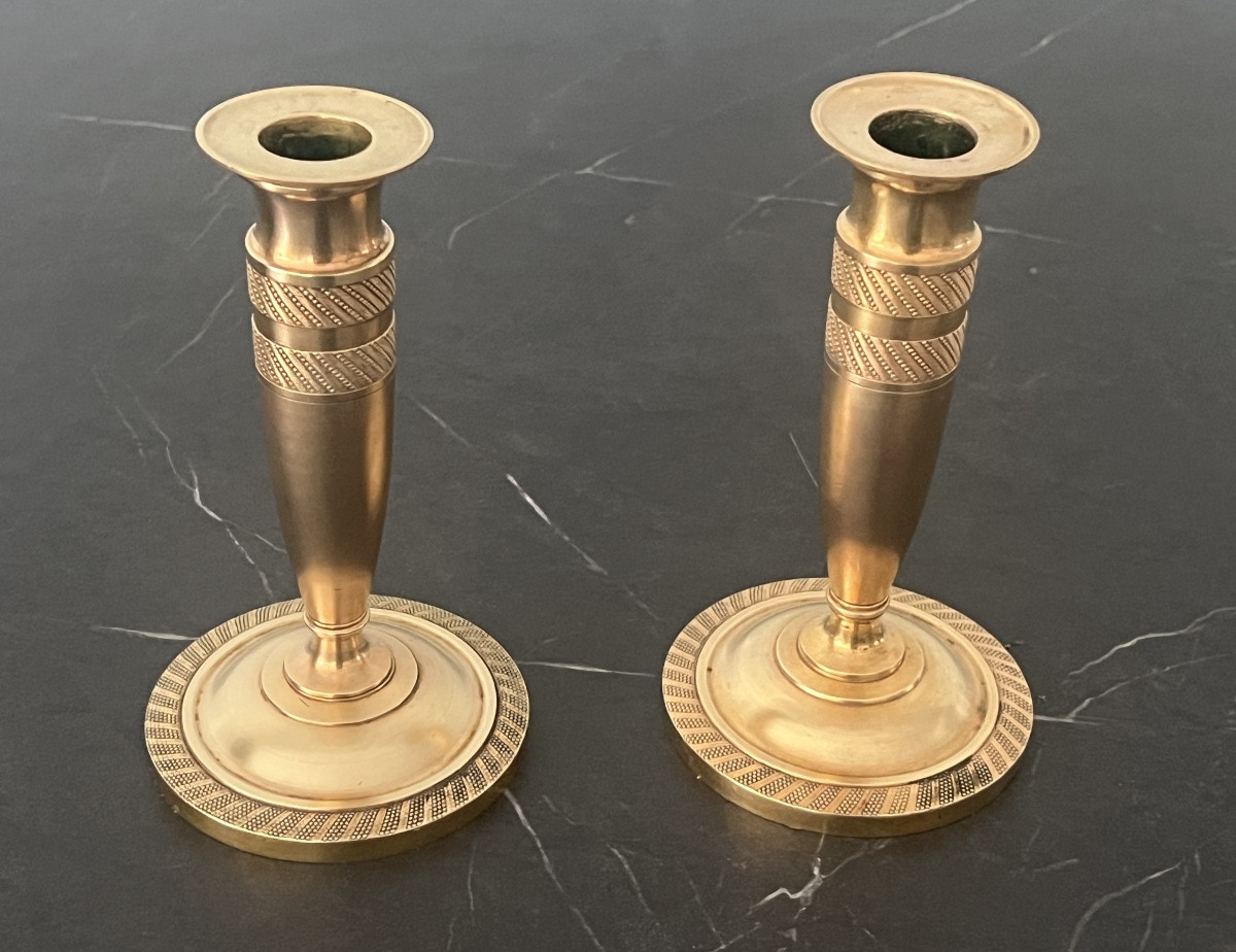 Paire de Bougeoirs en Bronze Doré d'Epoque Empire 