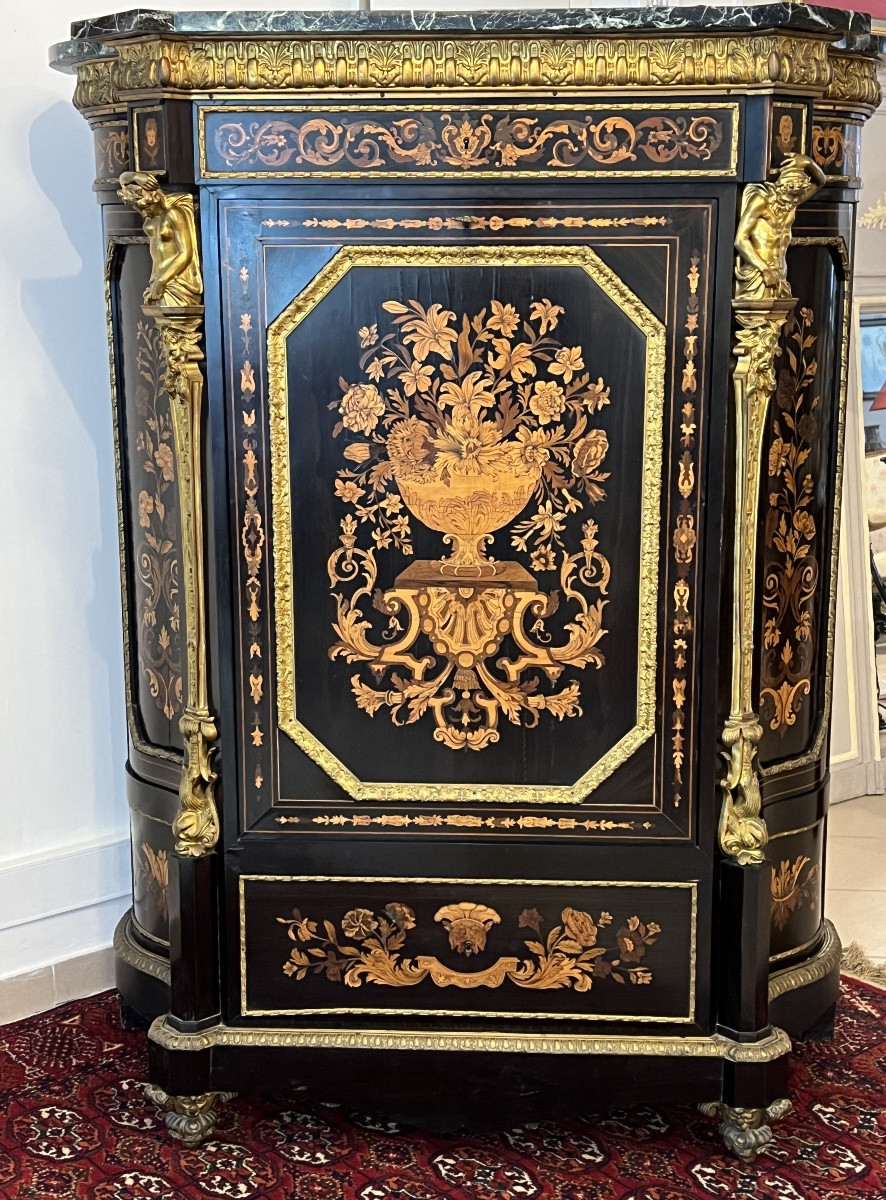 Napoleon III State Cabinet In Floral Marquetry -photo-1
