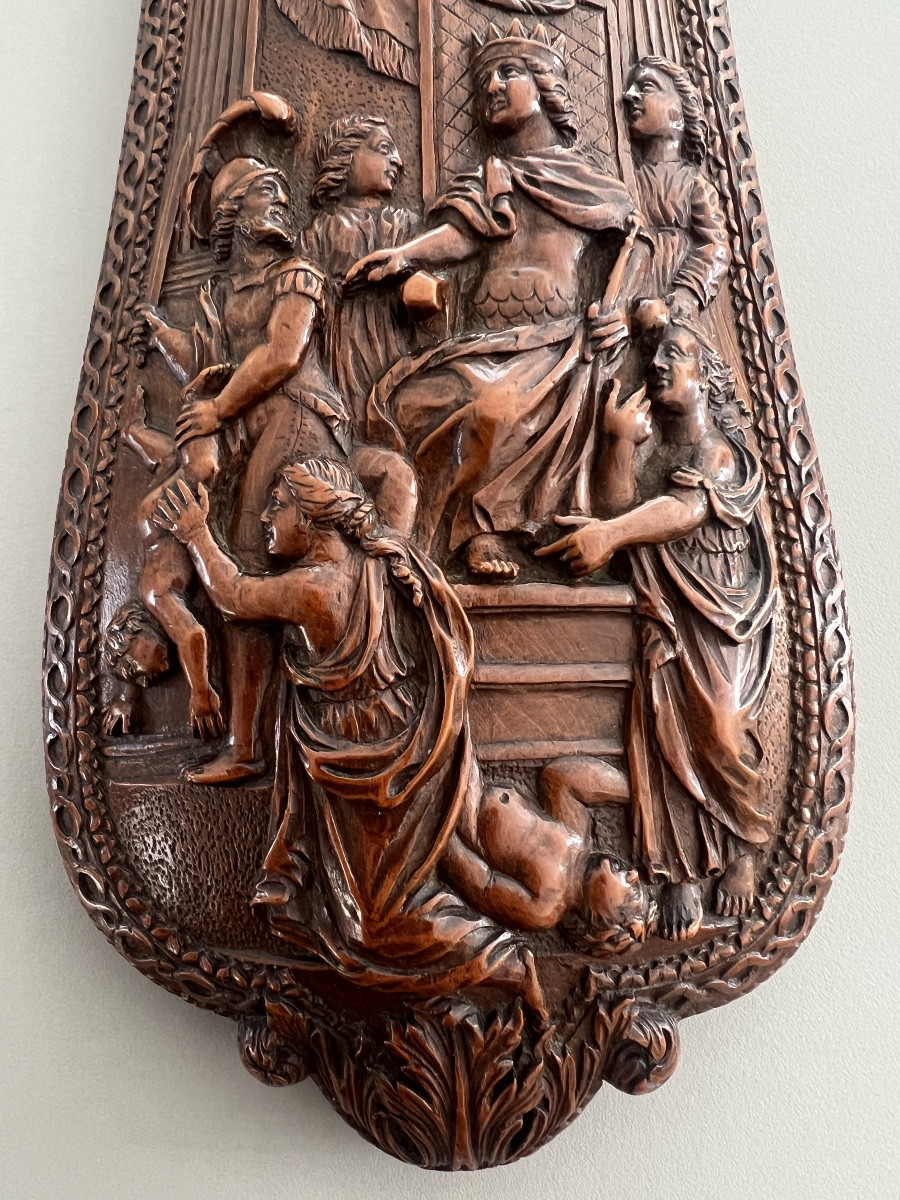 Grande Râpe à Tabac en Buis D'époque 17 ème Siécle  Scène Mythologique-photo-4