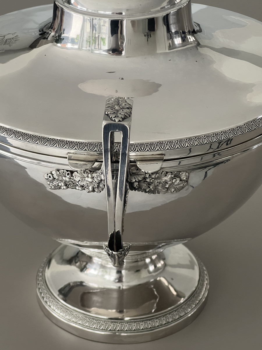 Large Solid Silver Soup Tureen/vegetable Dish From The Empire Period, Paris, First Standard -photo-2