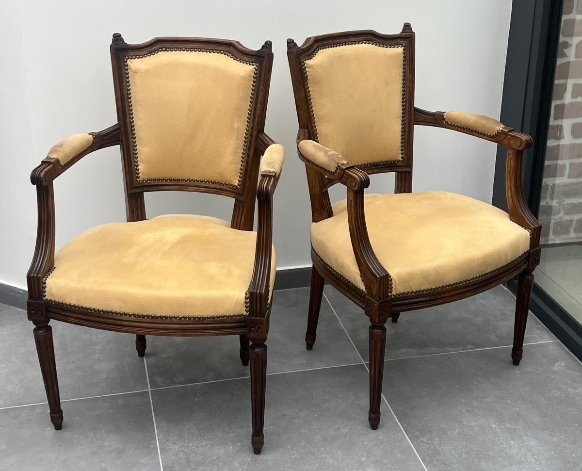 Suite de 4 Fauteuils de Style Louis XVI en Bois Naturel-photo-3