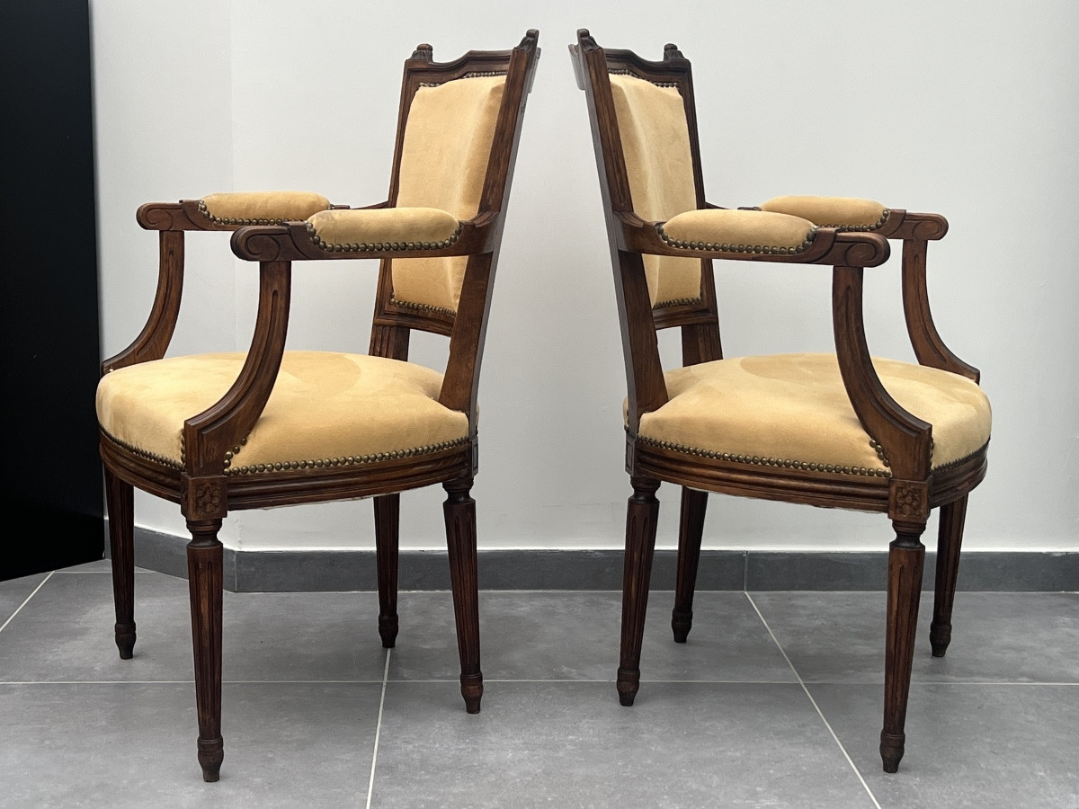 Suite de 4 Fauteuils de Style Louis XVI en Bois Naturel-photo-4